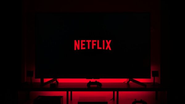 flat screen television displaying Netflix logo
