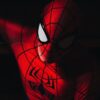 High contrast image of a person in a Spider-Man costume with dramatic lighting.