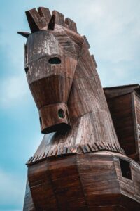 Captivating view of the wooden Trojan Horse replica in Çanakkale, Turkey.