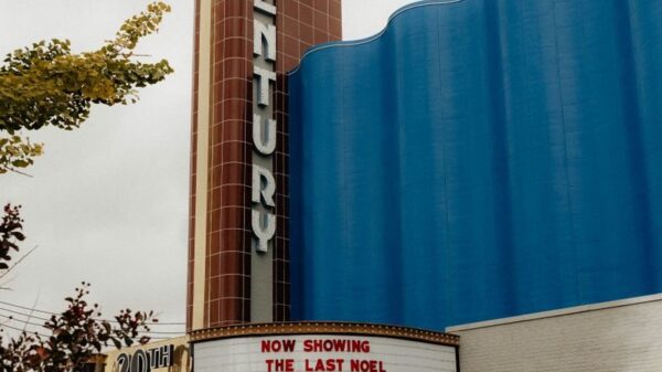 Iconic 20th Century Theater in Cincinnati with classic Art Deco design and vibrant colors.