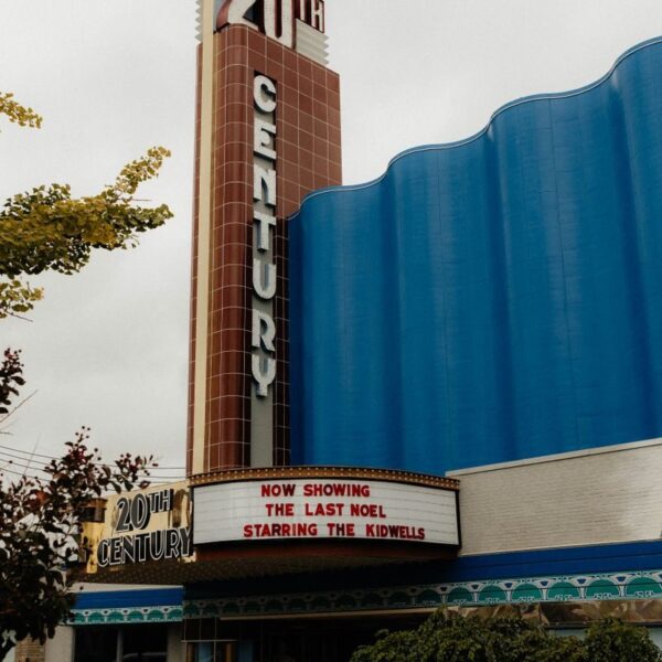 Iconic 20th Century Theater in Cincinnati with classic Art Deco design and vibrant colors.