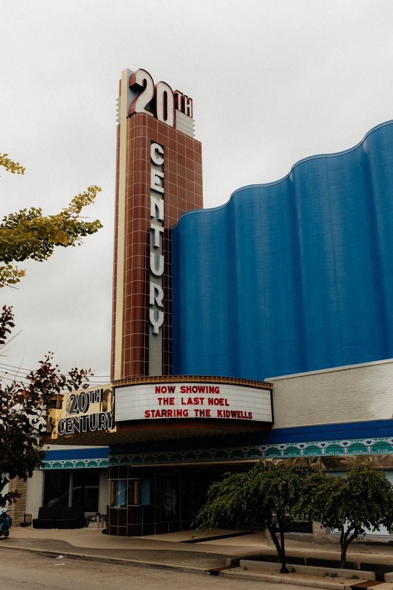 Iconic 20th Century Theater in Cincinnati with classic Art Deco design and vibrant colors.