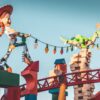 Toy Story characters Jessie and Rex in vibrant scene at Orlando park
