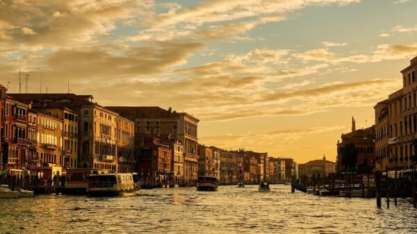 italy, grand canal, sunset, venice, venice grand canal, nature, landmark, channel