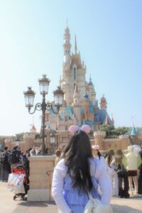 A magical scene featuring the iconic castle at Hong Kong Disneyland, captivating visitors.
