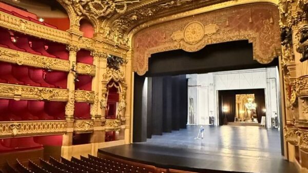 The opulent interior of Palais Garnier in Paris, showcasing its grand architecture.